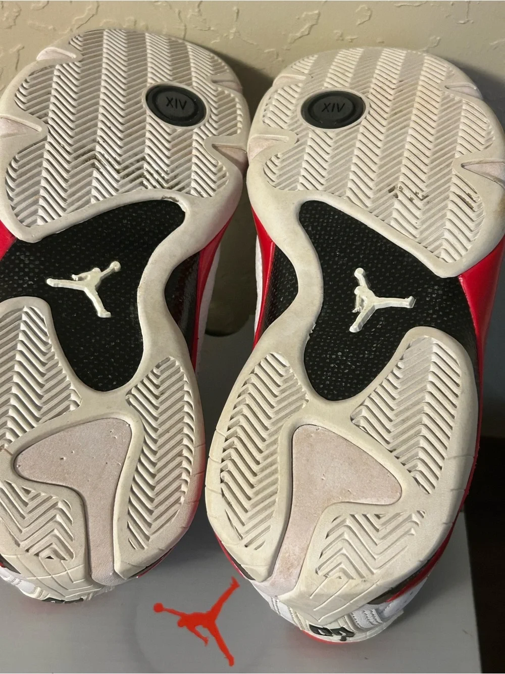 Jordan White and Red Retro Low-Top Basketball Shoe